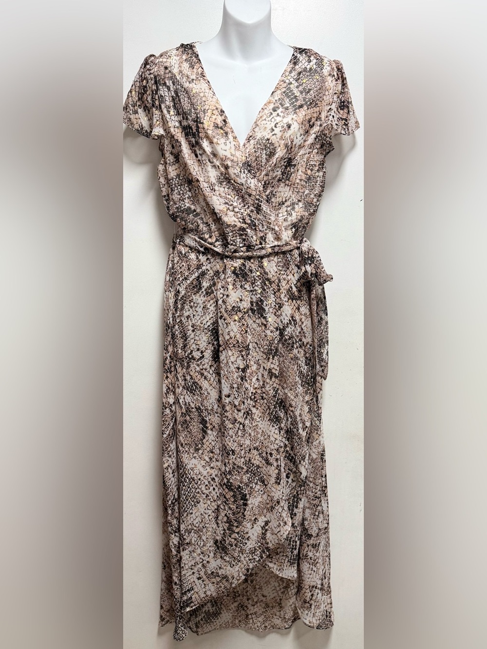 julia jordan Taupe Snake-Print Sleeveless Wrap Maxi Dress